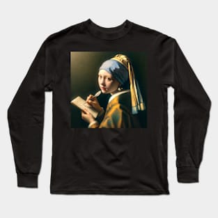 Vermeer's Pear Earrings Inspired Tee: Celebrate National Handwriting Day Long Sleeve T-Shirt